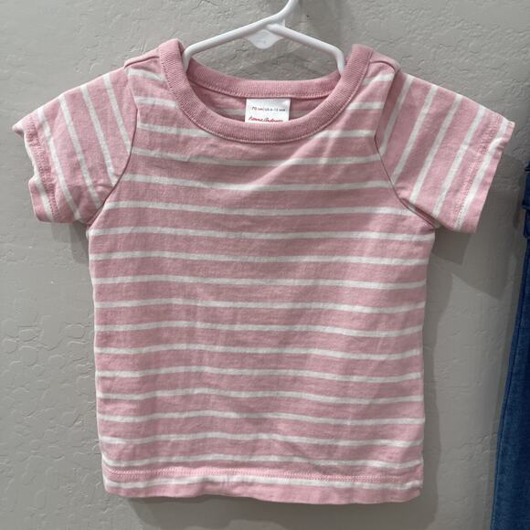 Hanna Andersson Pink Stripe Shirt With Cat & Jack Ruffle Jeggings - Picture 2 of 6